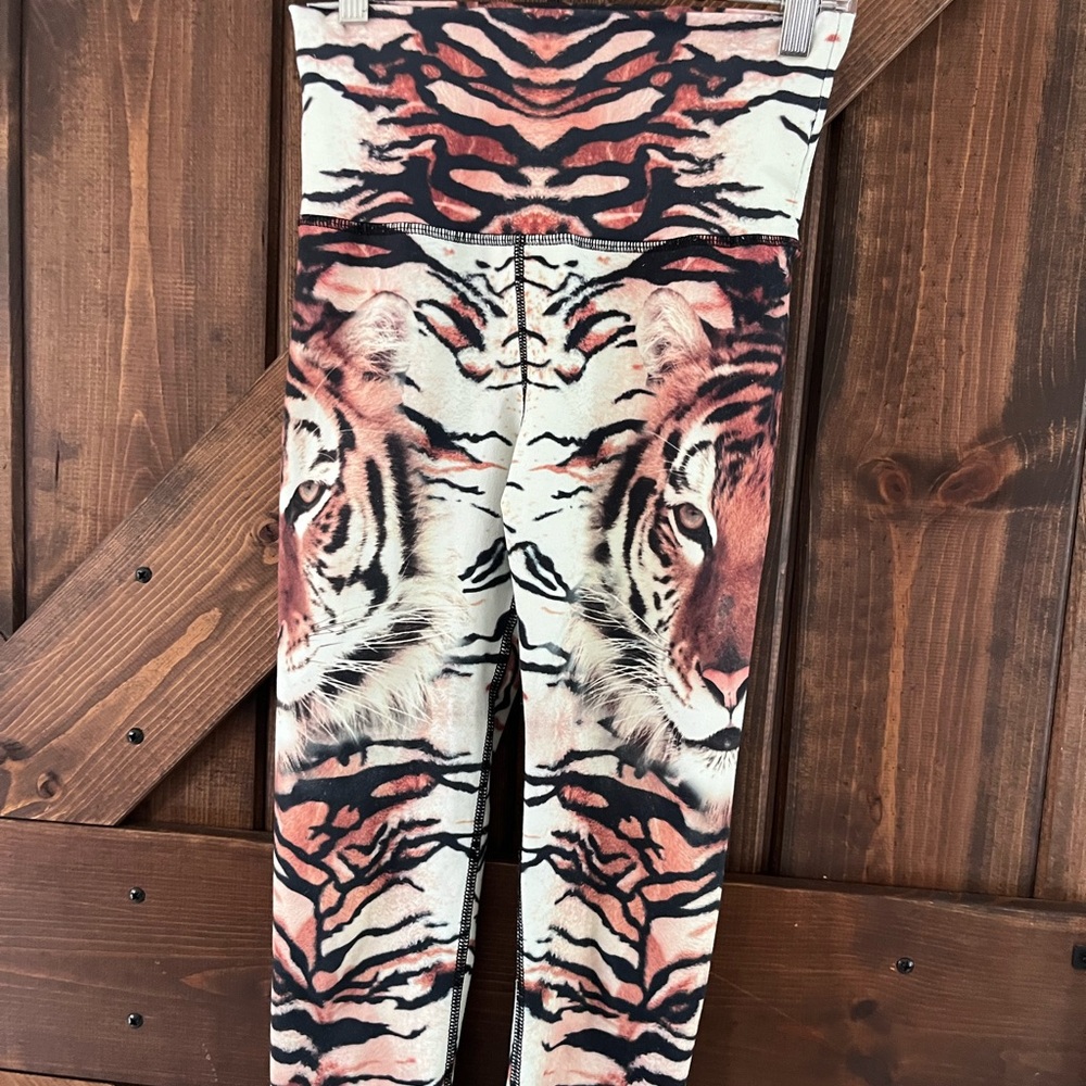 Evolution and Creation Tiger Stripe Leggings - Cream, Rust & Black- small